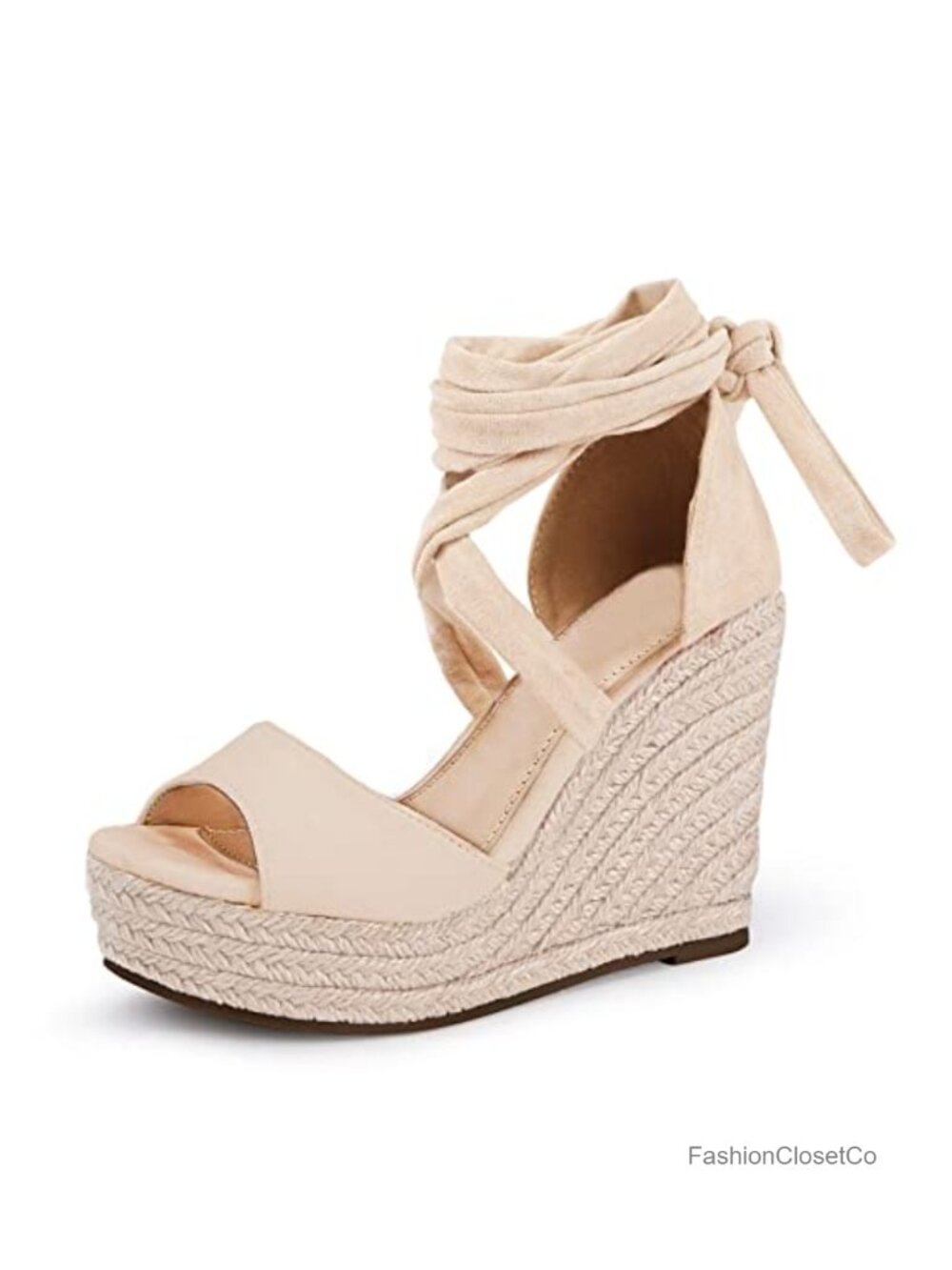 Faux Suede Wedge Sandals Open Toe Lace Up Espadrilles Ankle Strap Platform